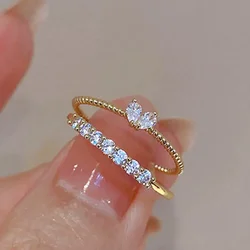 Zunderes-Bague de Luxe en Forme de Cœur pour Femme, Anneau Ouvert Réglable, Tissage en Strass, Bijoux de Fiançailles et de Mariage, Cadeaux à la Mode pour Petite Amie