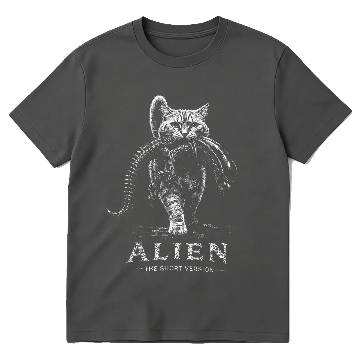 Alien The Short Version Cat Sci-Fi Horror Parodie Grafik Lustige Meme T-Shirts Herren Damen Kleidung Baumwolle Kurzarm T-Shirts – Detail 3
