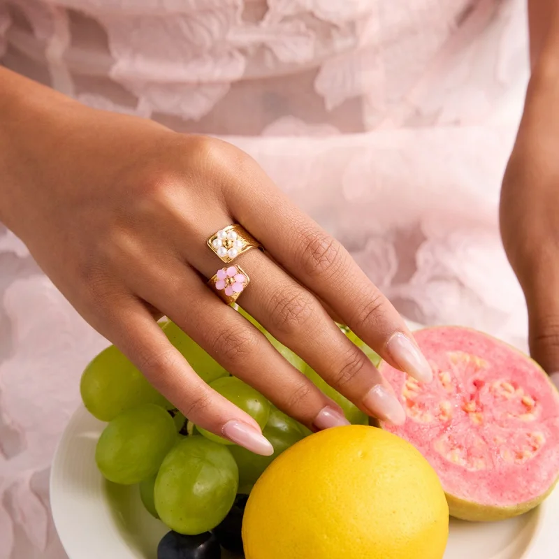 

Fashion Crystal Flower Stainless Steel Adjustable Ring Women Personalized Titanium Steel Finger Joint Ring Jewelry Accessories