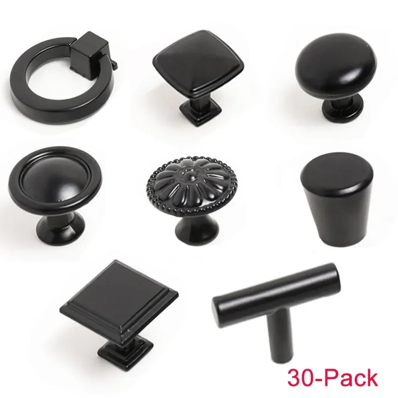 30-Pack Black Kitchen Cabinet Knobs Drawer Pulls Farmouse Cabinet Handles for Cupboard Dresser Closet and Bathroom Hardware