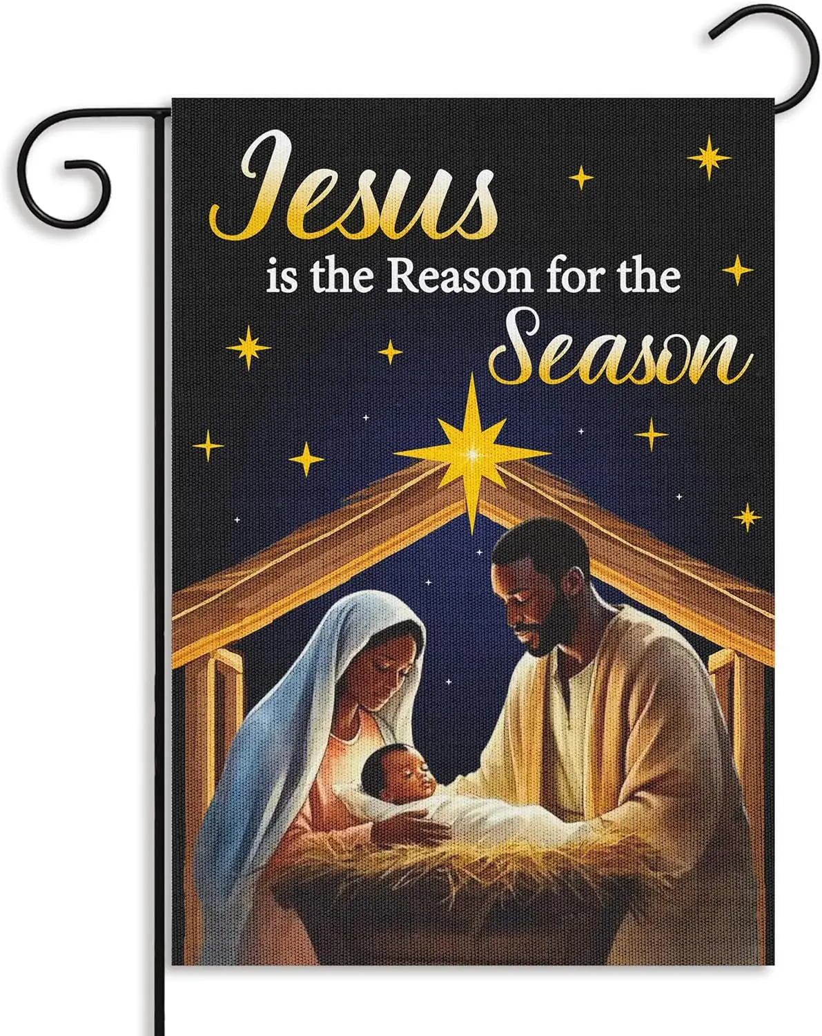 Black Santa Jesus Is The Reason For The Season Garden Flag - Christmas Nativity Linen Flag African American Vertical Double  PPZ