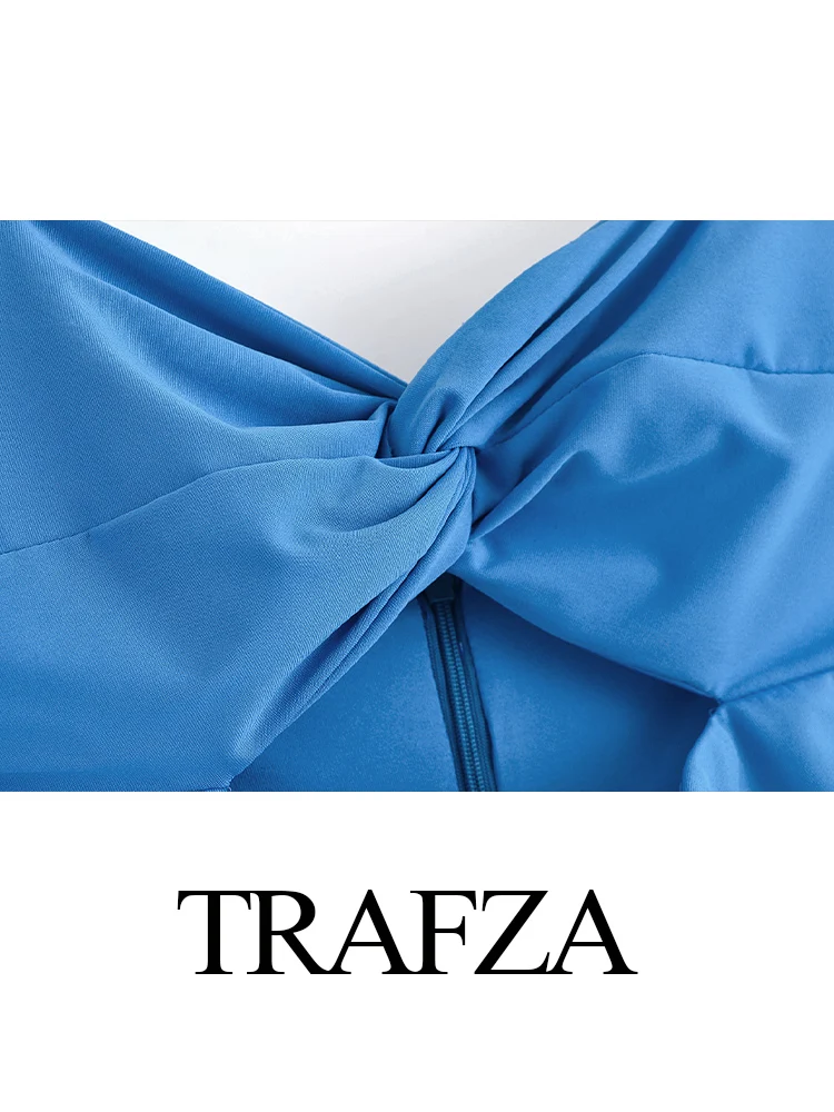 

TRAFZA Women Summer Fashion Back Zipper Sexy Pleated Sleeveless Dress Female Chic Backless Open Design Beach Tube Top Long Dress