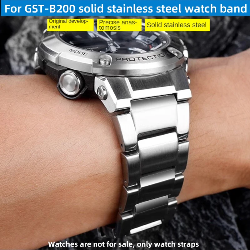 

GST-B200 Stainless Steel watch strap for Casio G-SHOCK 5608 GST-B200 B200D Men's Strap Bracelet 24x16mm Lug End Watchband Silver