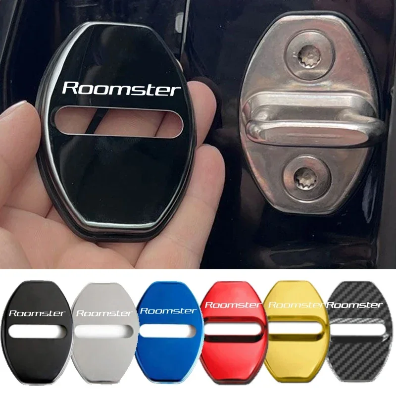 4Pcs Car Door Lock Cover Stickers Styling for Roomster Logo Auto Door Stopper Anti-rust Protective Buckle Case Accessories