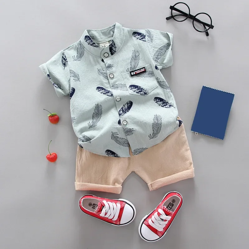 Summer new baby boy clothing sets children\'s clothing cotton print short sleeve shirt + shorts set Boys clothes