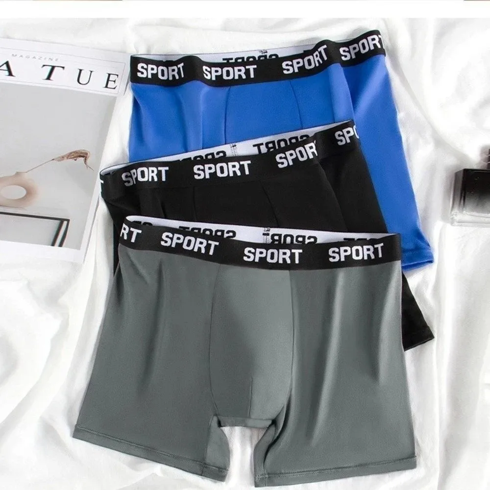 Underpants Solid Color Men's Underwear Breathable Mid Waist Boxer Briefs Lingerie Flat Panties Cycling