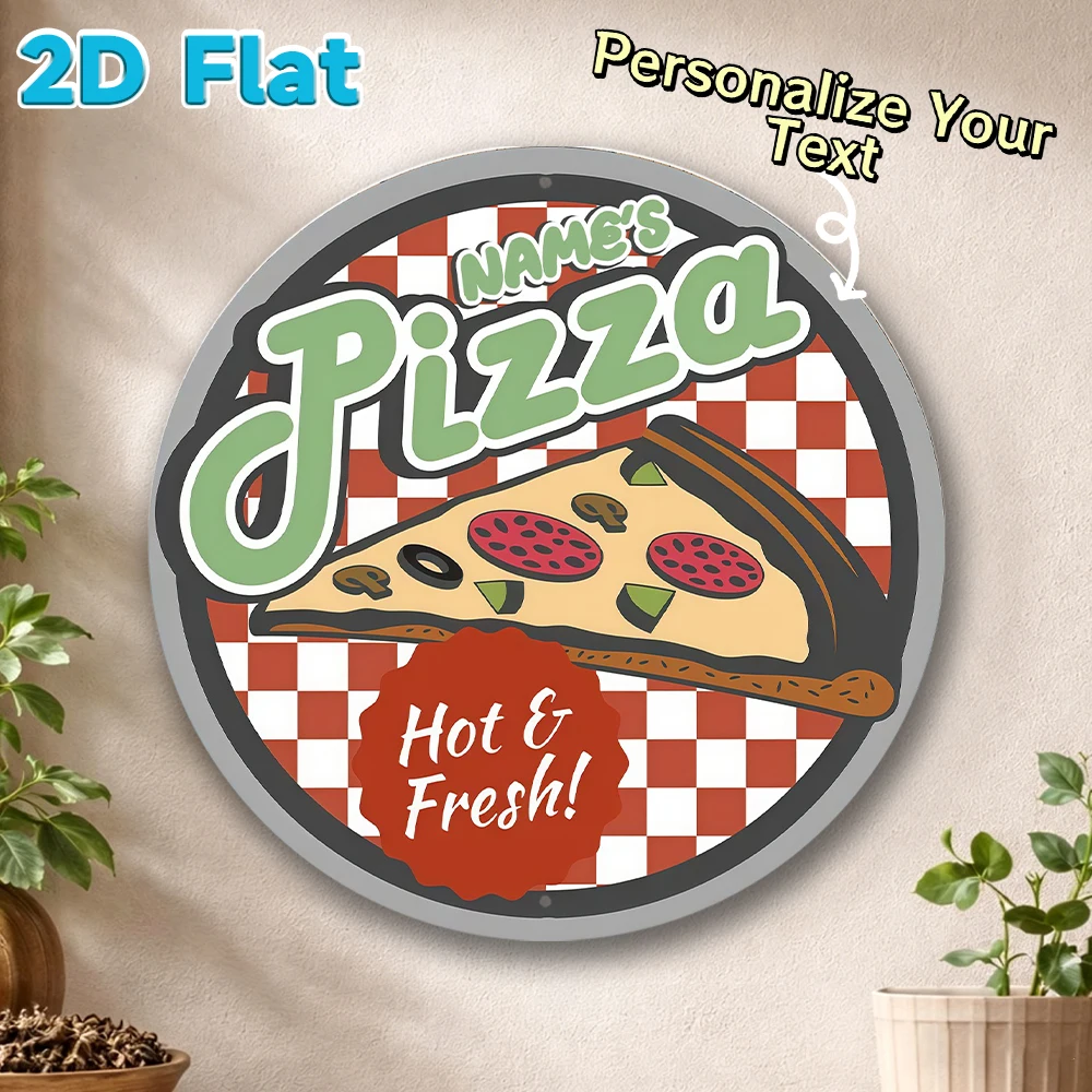 

Custom Name Pizza Round Metal Sign Pizza Slice Decor Plaque for Home Kitchen Restaurant Wall Art