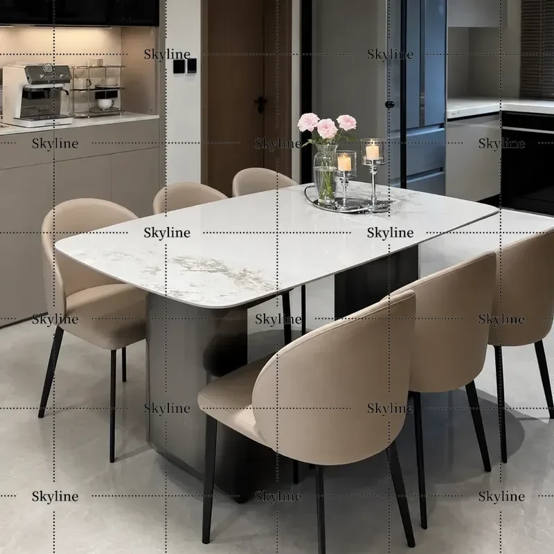 Light Luxury Rock Slab Dining Table, Italian Modern Simple Rectangular Set for Household
