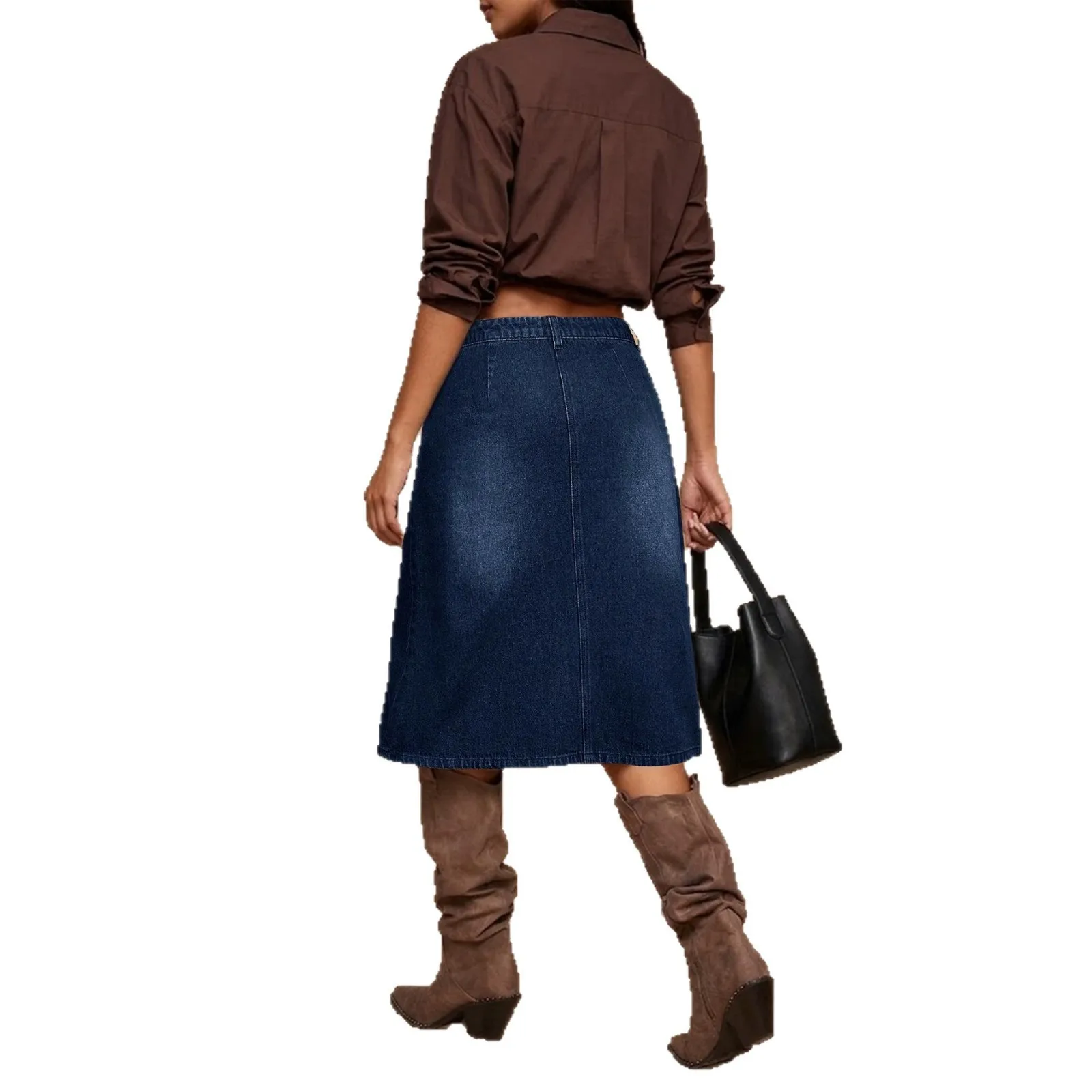 Casual Skirt Pocket Maxi Length European and American Style with No Stretch a Line Relaxed Fit Loose Casual Wear Skirt for Women