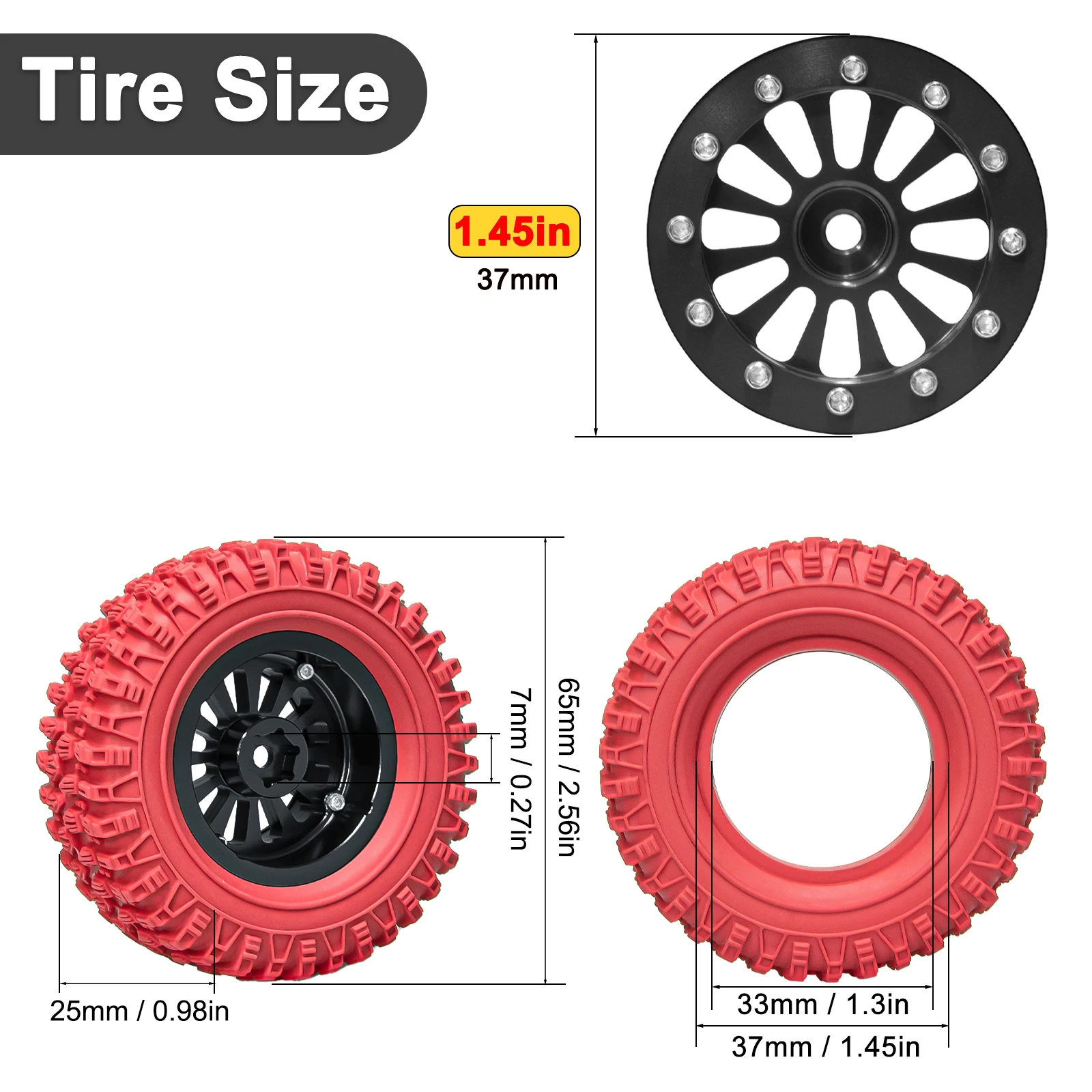 OKHL 1.45인치 휠 림과 1.3인치 타이어 RC 크롤러 1/18 1/24 RC 크롤러 카용 TRX4M SCX24 AX24 FCX24 업그레이드 키트