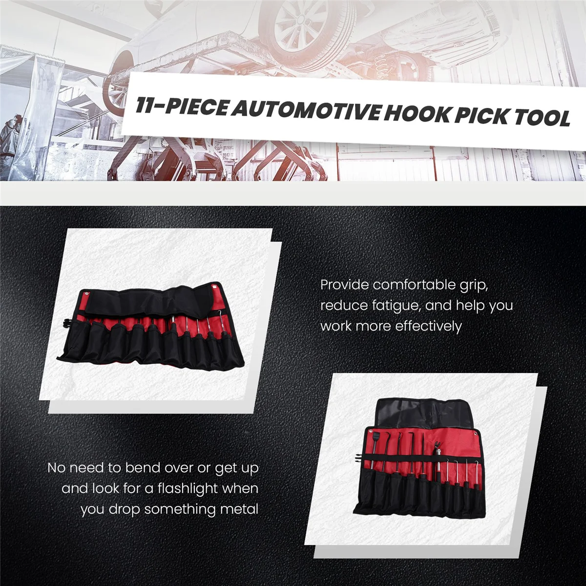 N18R Juego de herramientas de selección y gancho automotriz de 11 piezas, aislamiento resistente, no eléctrico para arandelas de juntas tóricas y piezas de microtipo