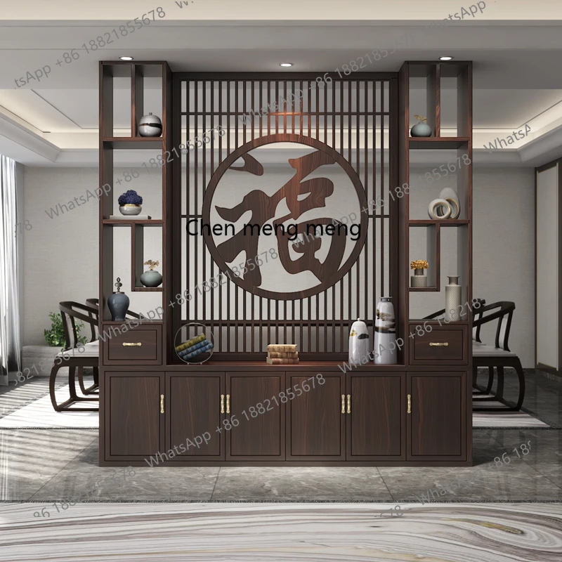 

New Chinese-style solid wood partition screen cabinet entrance door porch rack block office living room simple home