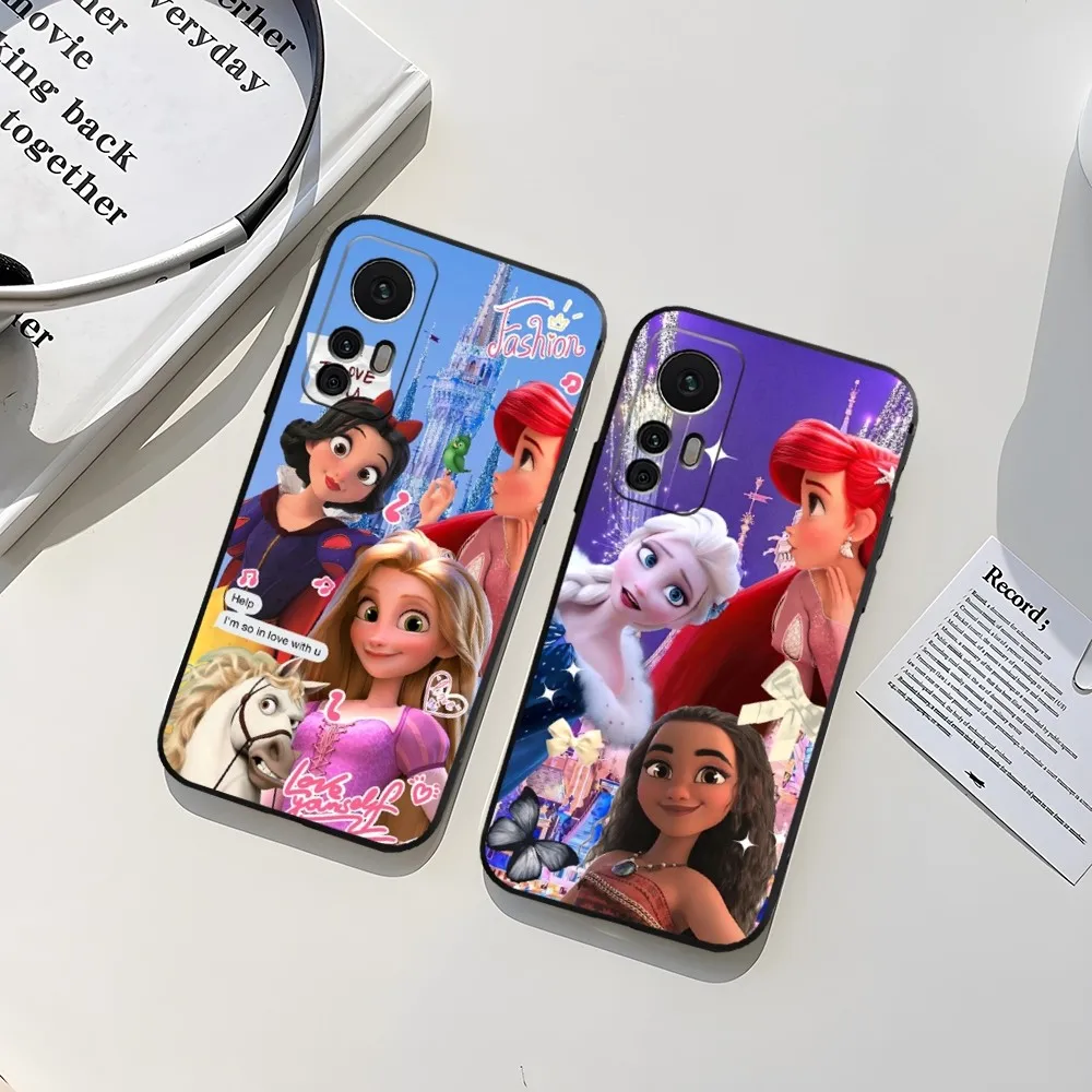 Disney Princess Phone Case Funda For Redmi Note 12S 12 11 11R 10 7 8 9 T 10A A2 Pro Plus Black Silicone Cover