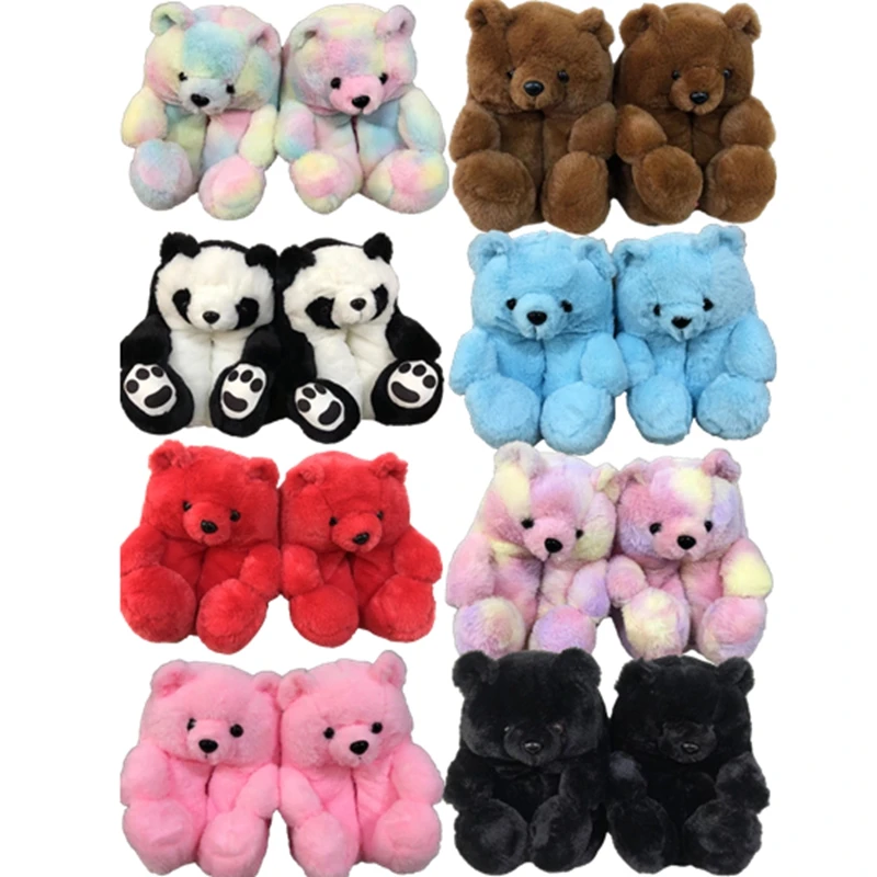 Cartoon Colorful Bear Shoes Warm Winter Home Leisure Shoes Cute High Quality Unisex Stuffed Doll Birthday Gift Creative