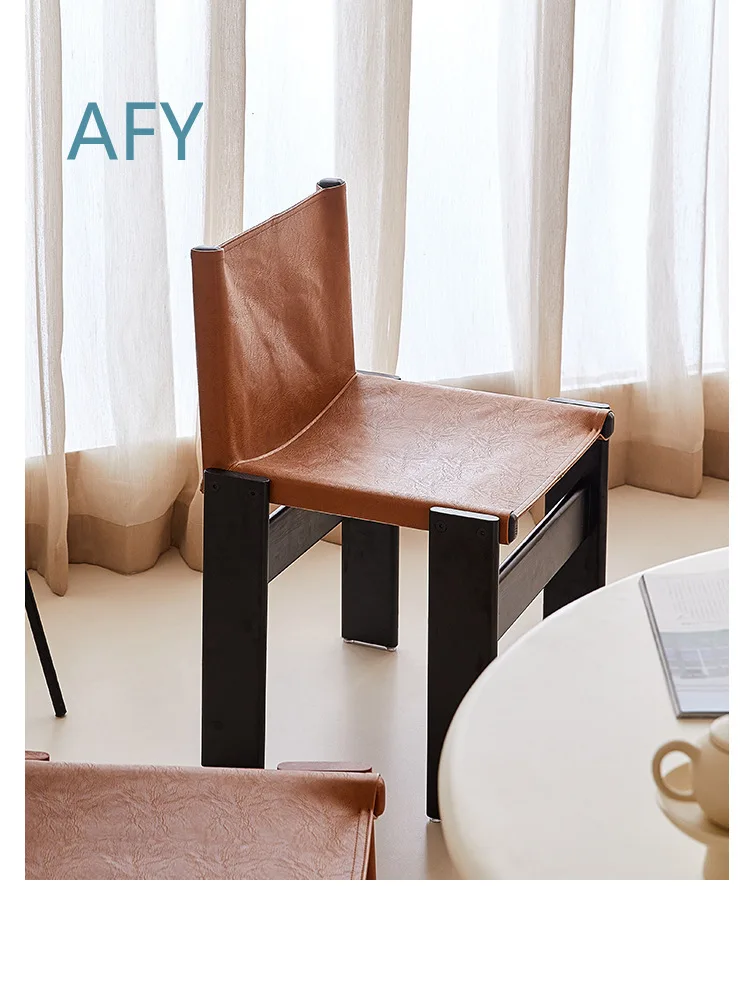 Wooden Monk Chair for Home Office Dining Room Vintage Wabi Sabi Style Retro Desk Chair Mid Century Modern Upholstered Seat