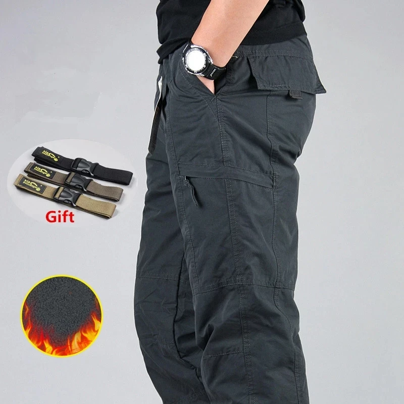 Men's Winter Cargo Pants Casual Warm Thicken Fleece Pants Male Cotton Multi Pockets Long Trousers Military Tactical Pants M-6XL