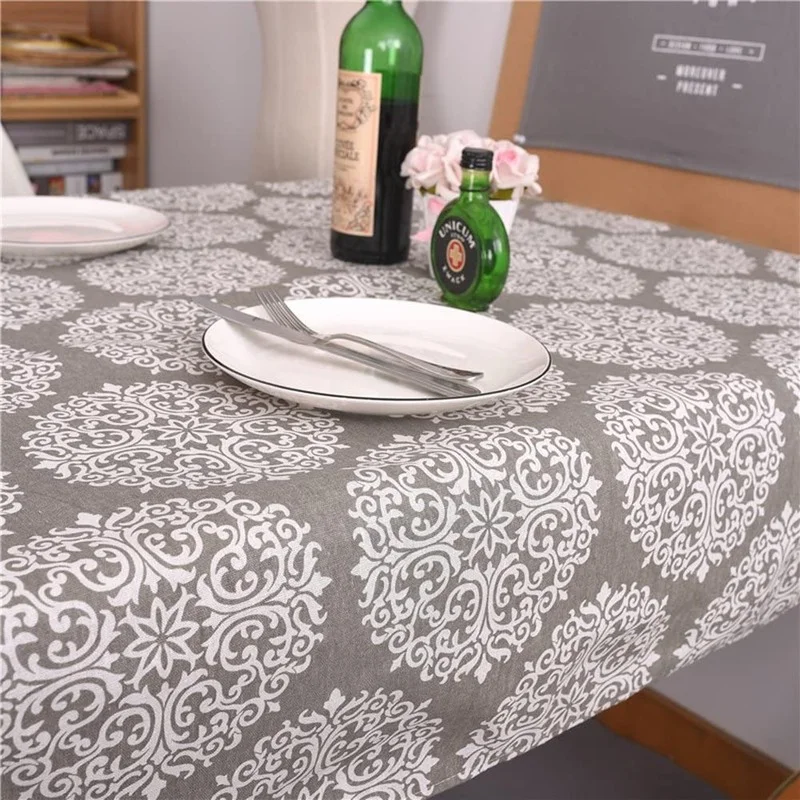 Grey Medal Print Decorative Kitchen Tablecloth Room Dining Table Wedding Decoration Tablecloth Rectangular Waterproof Tablecloth