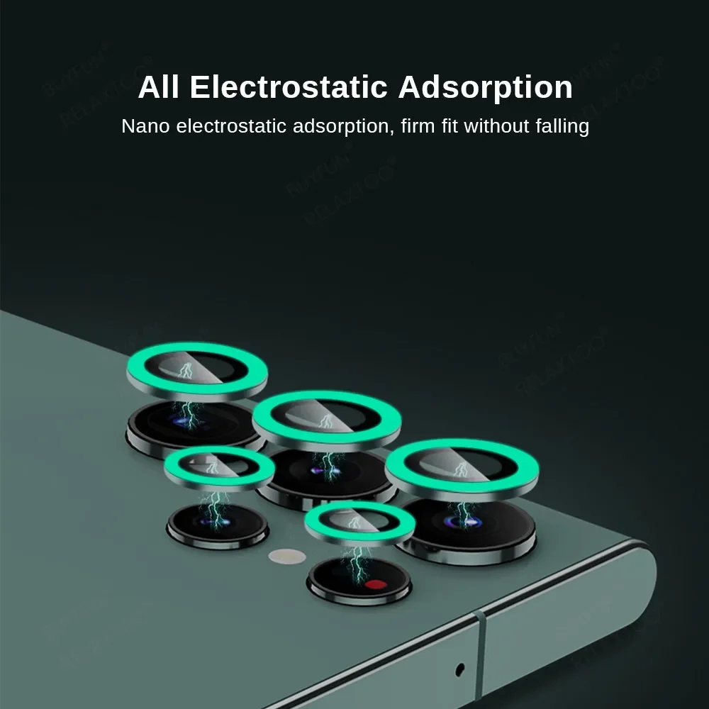 삼성 갤럭시 S24 S25 울트라 S25 플러스 렌즈 보호 링 커버 캡용 야광 후면 카메라 메탈 강화유리 필름 스티커