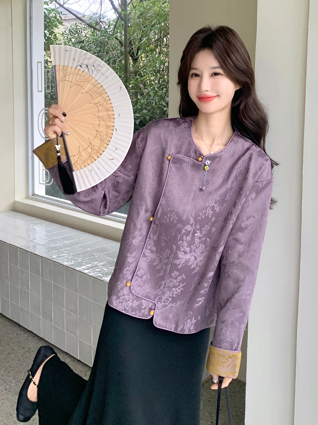 

Elegant Purple Satin Embroidered Jacket Women's Spring Autumn New Style Chinese Style Short Outerwear Cleanfit Standard Size