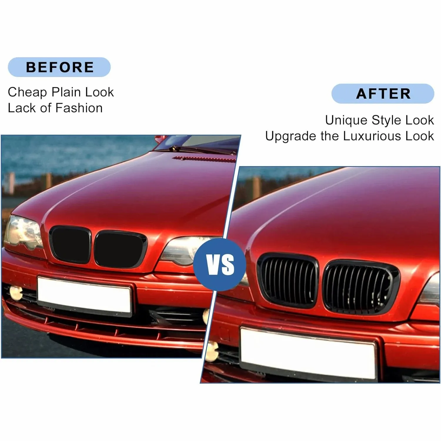 Applicable to BMW 3-series E46 4-door 2002-2005 car front kidney grille gloss black grille double Flat noodles hood racing grill view 6