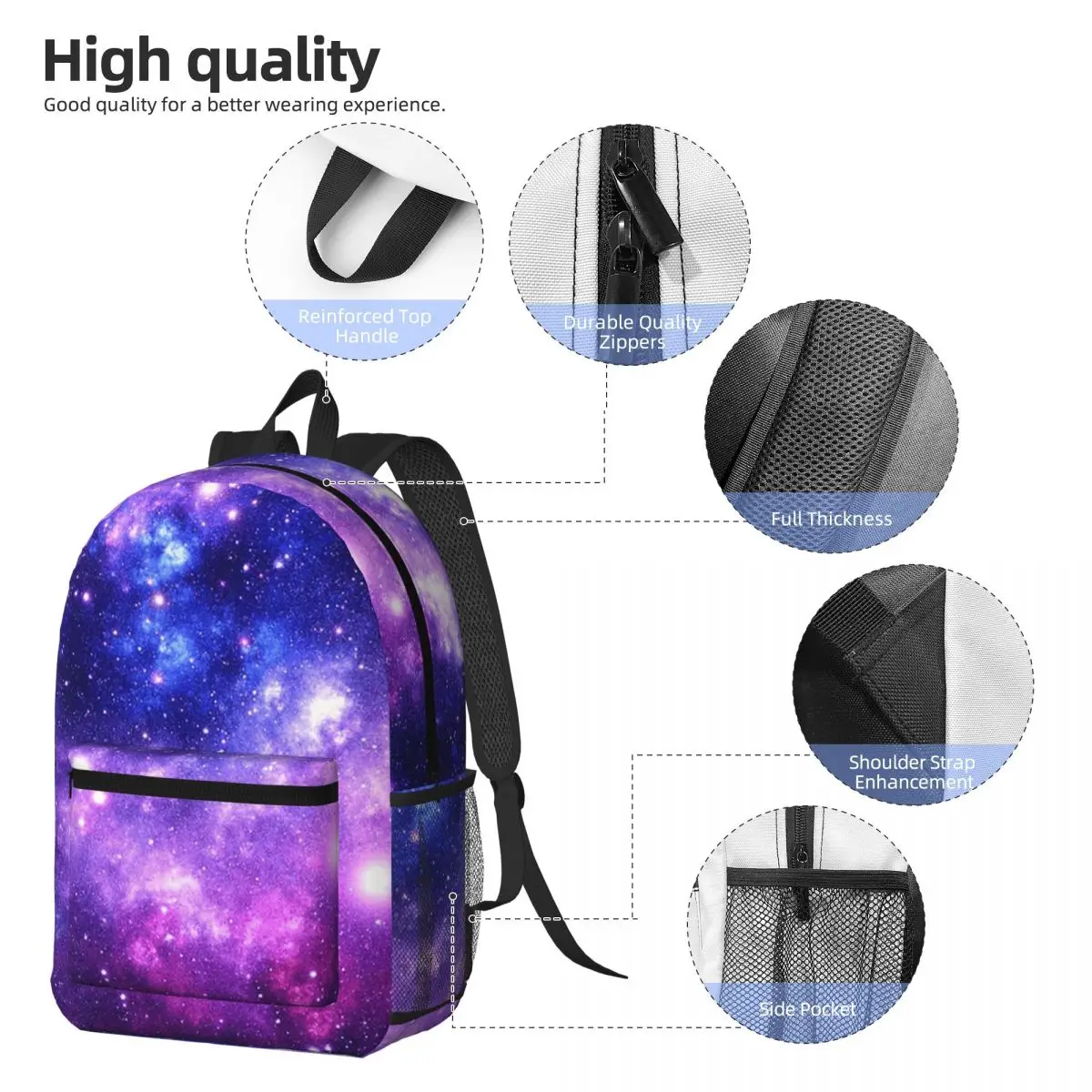 Purple Blue Galaxy Nebula Backpack Daypack Large Capacity Children BookBag School Bag Shoulder Bags for Men Women