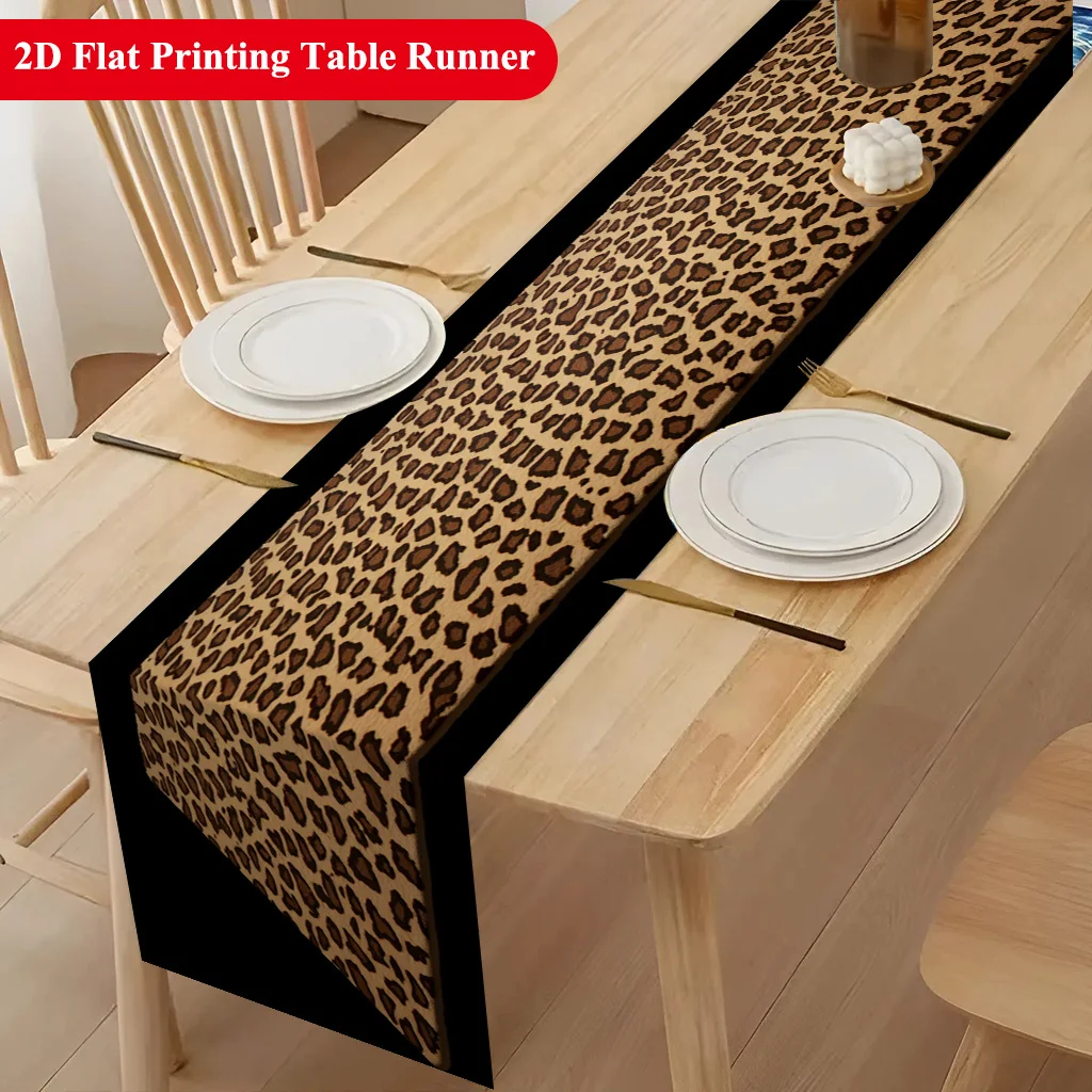 2D‑Printed Leopard Print Table Runner, Table Decor for Dining Table, Coffee‑Table, Family Gatherings, Indoor‑Outdoor Parties