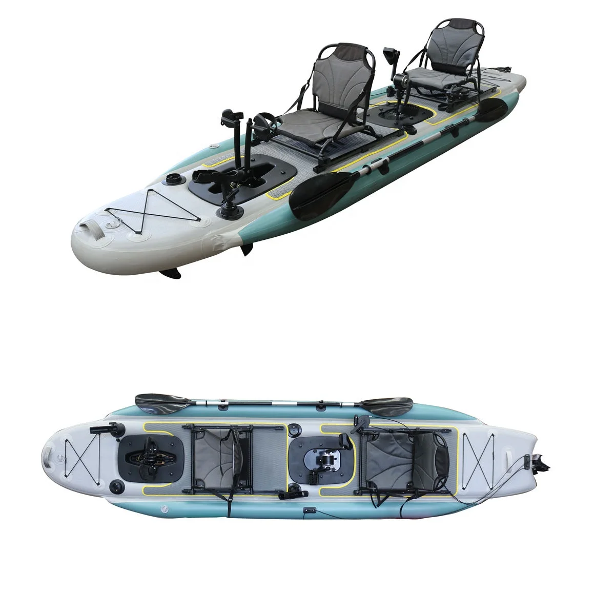 

14FT 2-Person Sit-On-Top PVC Kayak Hands-Free Inflatable Rowing Boat with Pedal System on Sale Kayak Fishing Gear