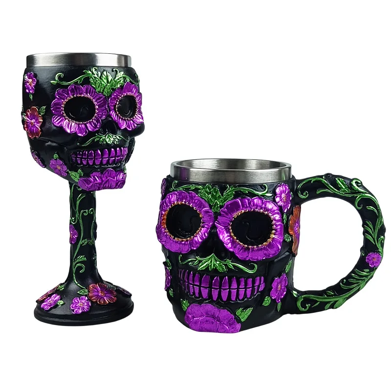 

3D Skull Beer Mug Stainless Steel Lined Goblet With Detachable Head Gothic Horror Themed Wine Glass For Halloween Party
