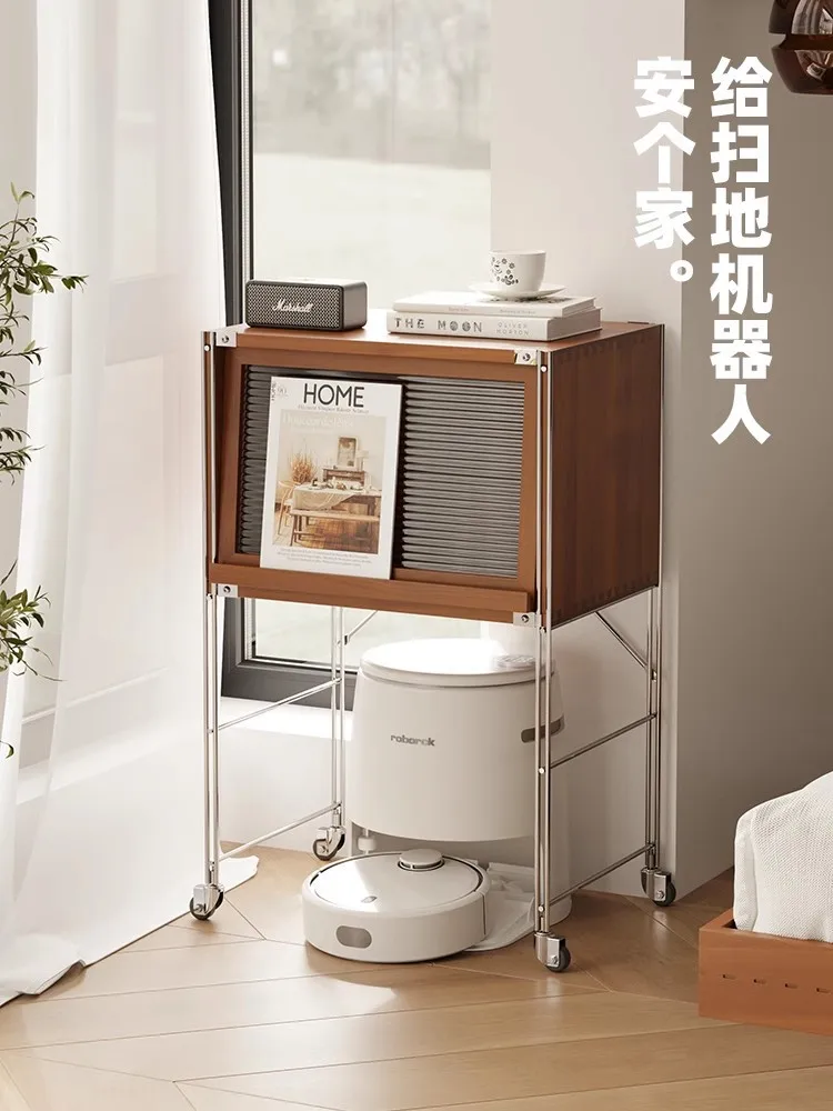 Bibliothèque nordique en bois massif, armoire de rangement robot de balayage en acier inoxydable pour salon, casier en verre médiéval pour petit appartement