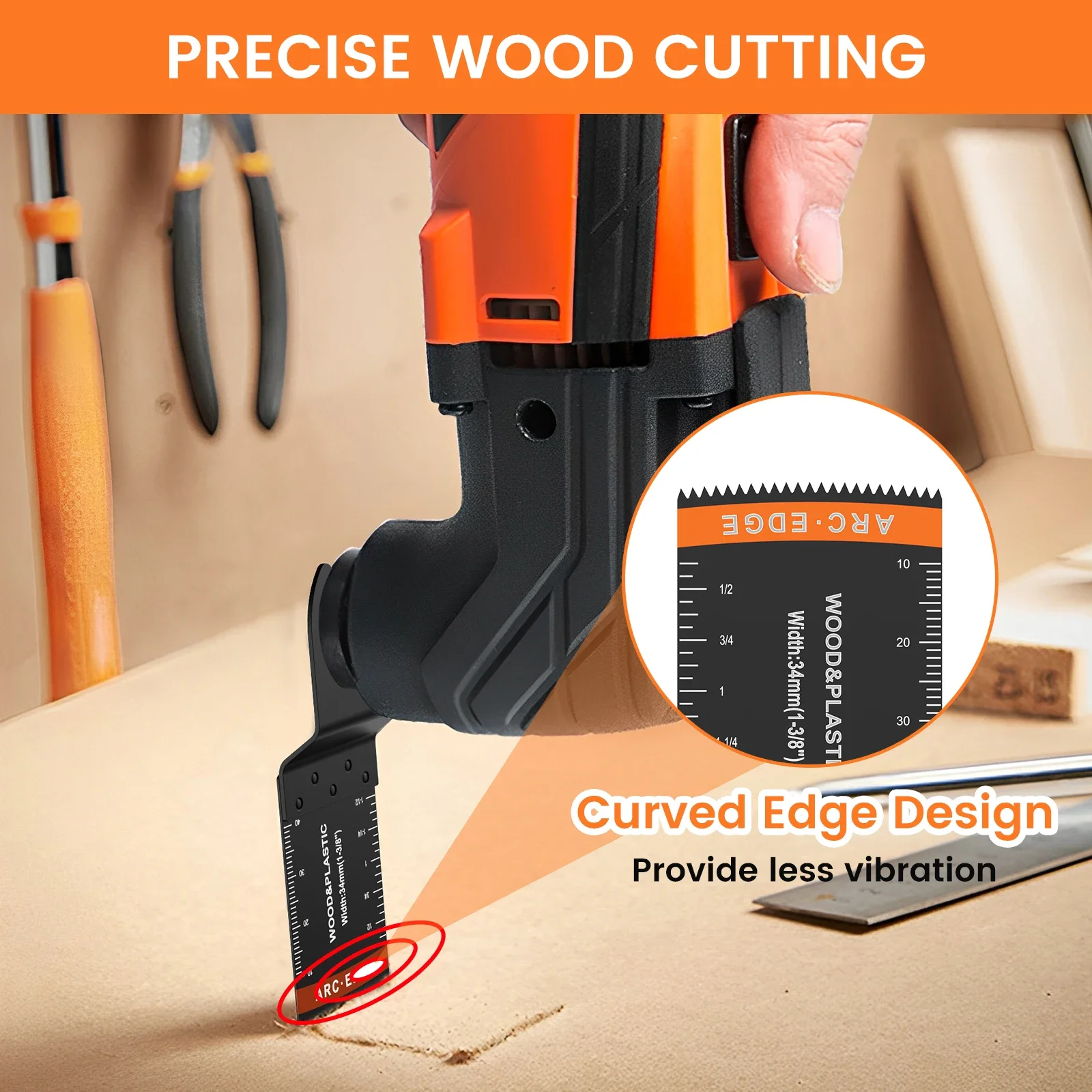 Oscillating Saw Blades, Bi-Metal Arc Edge, Multitool Blades, Fast Cutting, Wood, Plastic, Metal, 21Pcs