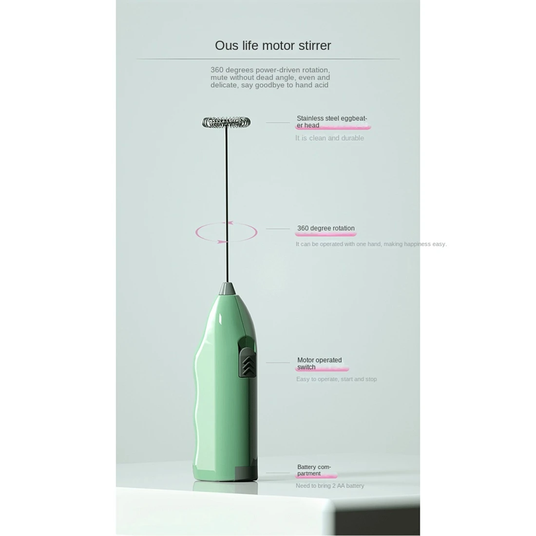 Elettrico Mini conveniente gadget da cucina in acciaio inox cremoso cioccolato Cappuccino montalatte elettrico verde