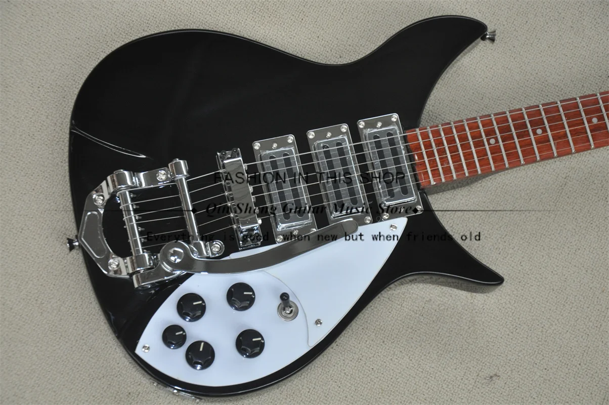 325 Electric Guitar, Black Guitar, Semi-Hollow Body, Tremolo Bridge, Pear Wood Fretboard, Vintage repro roller