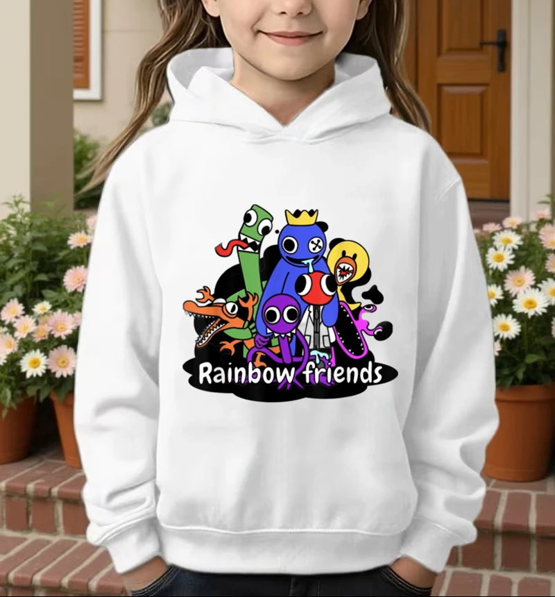 Cartoon Rainbow Print Hoodie Friends Girls Boys Clothes Fashion Casual Hooded Sweatshirts Long Sleeve Pullover Kids Outfits Gift