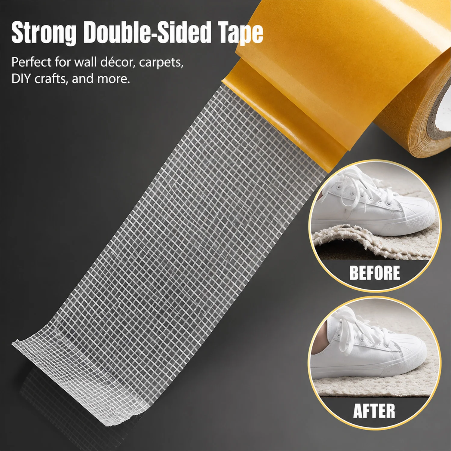 Grid Fiber Mesh Double Sided Tape Heavy Duty Strong Adhesive Yellow Release Paper Carpet Fixing Tape for Rug Carpet Wall Decor D