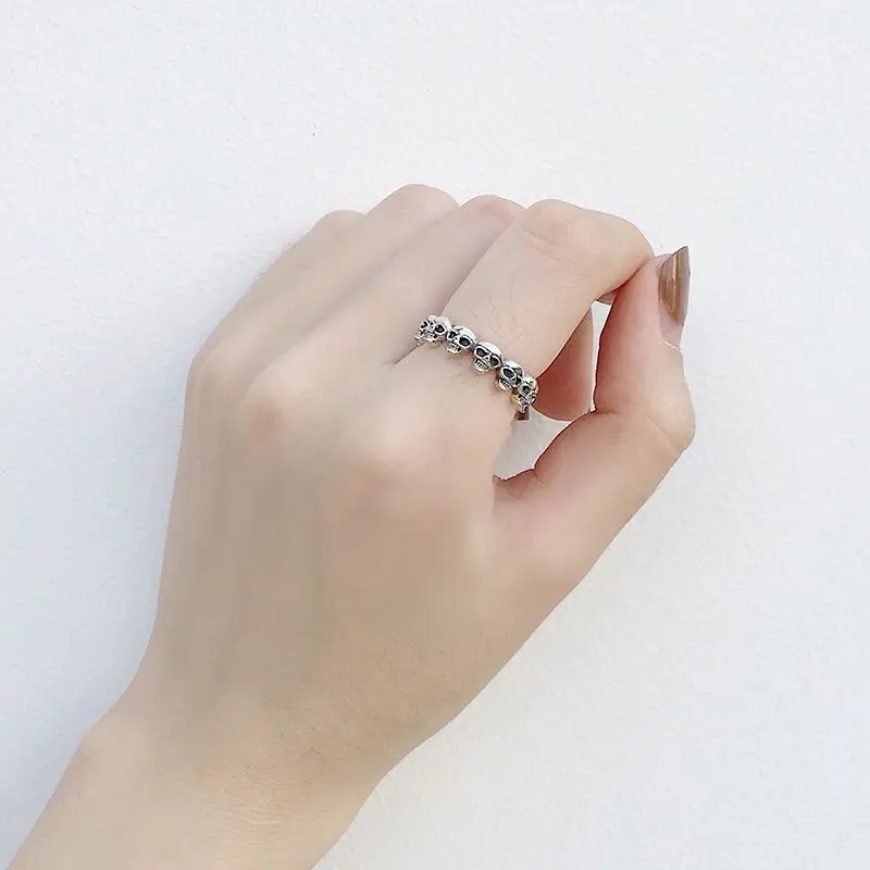 925 Sterling Silver Adjustable Rings For Women Skull Luxury Fine Jewelry Aesthetic Vintage Accessories Jewellery Argent 925
