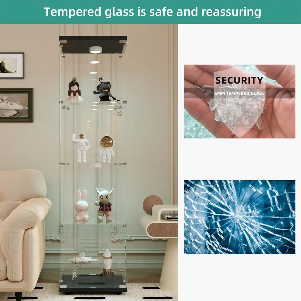 LED-Illuminated Glass Cabinet with Lock for Displaying Collectibles and Action Figures view 4