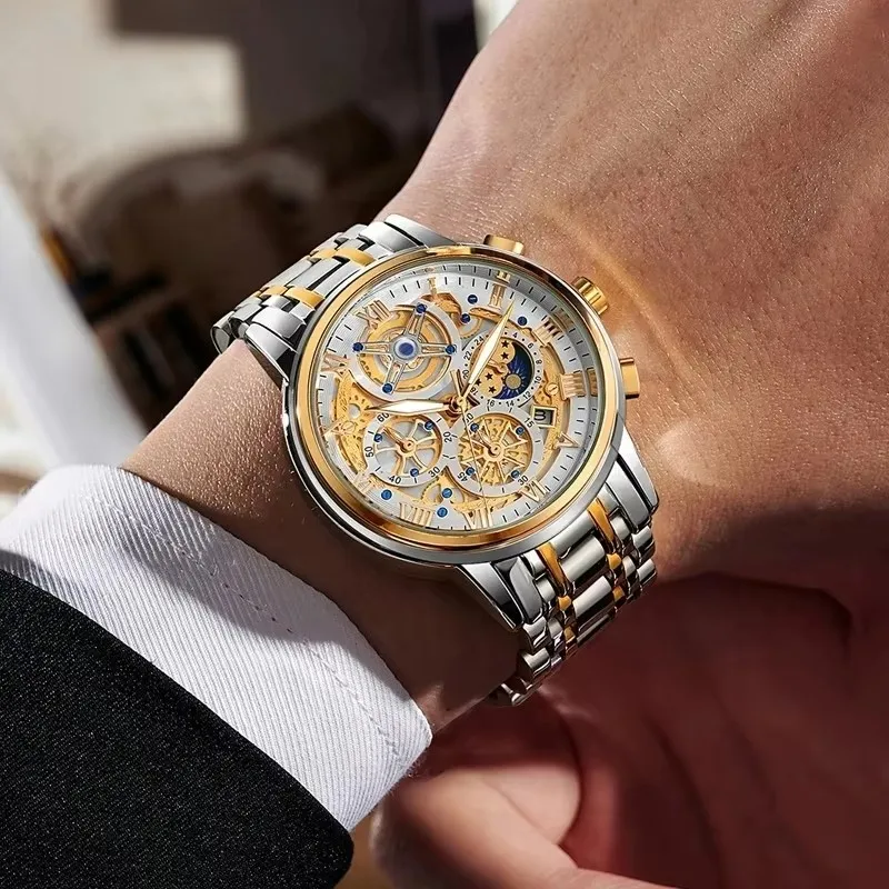 LIGE Top Brand Orologi da uomo Orologio al quarzo impermeabile di lusso per uomo Orologio da polso maschile stile moda scheletro in oro Reloj Hombre