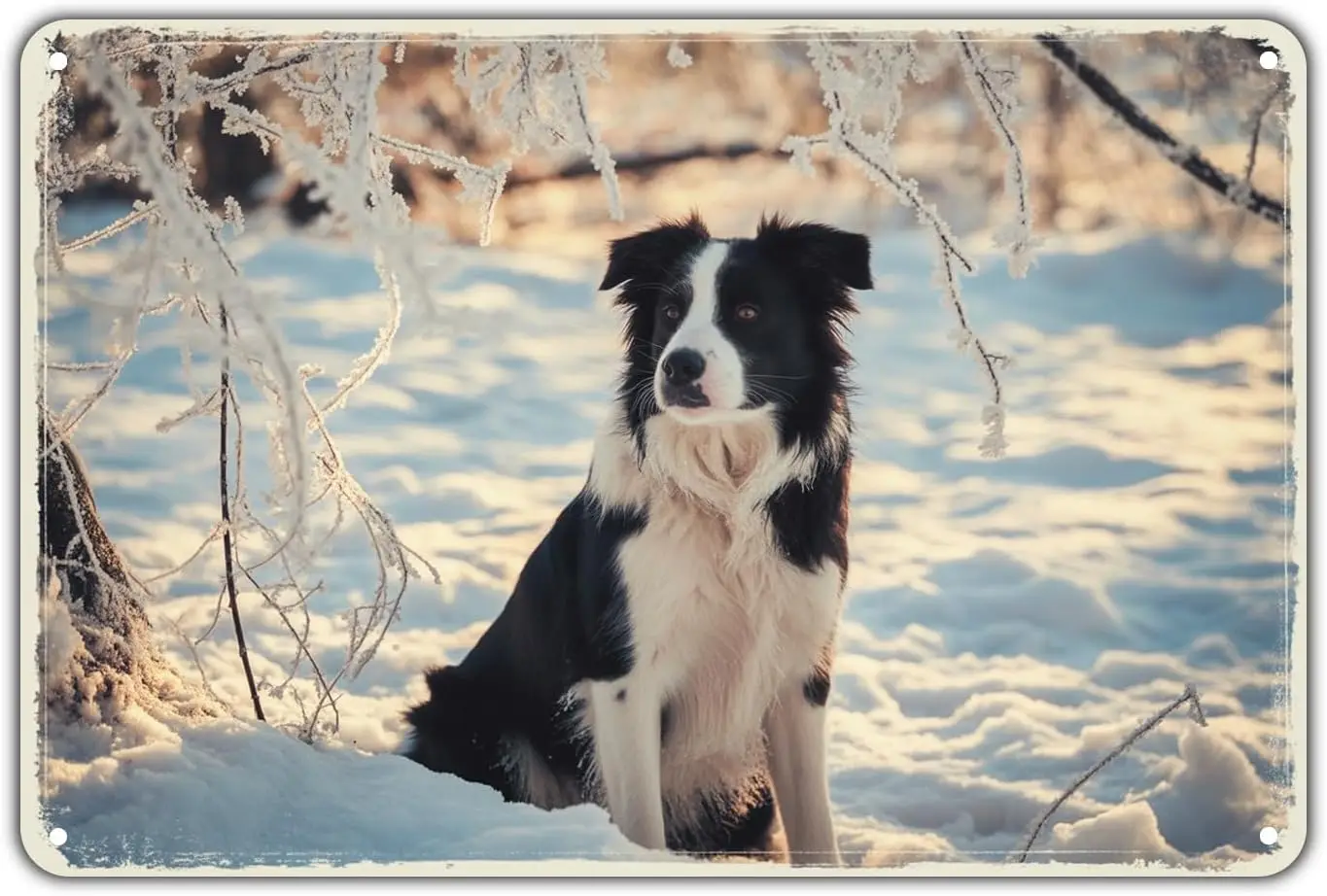Border Collie Dog tin sign Vintage Winter Border Collie Metal Sign Print Aesthetic for Garden Yard Bar Porch Home Bedroom Kitche