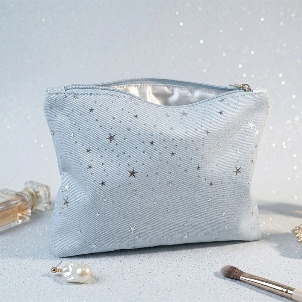 Multi-purpose Silver Star Print Makeup Bag Large Capacity Portable Toiletry Bag Makeup Organizer Home&Travel