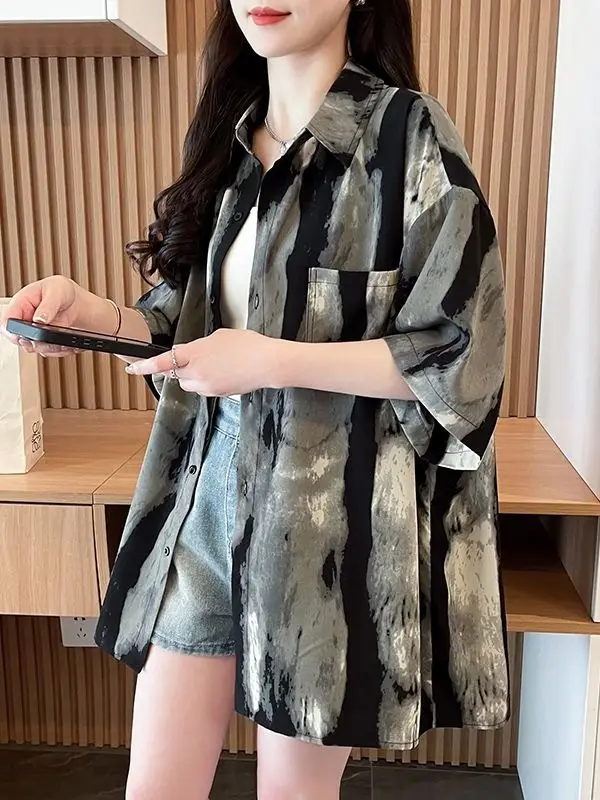 

Повседневная женская рубашка с коротким рукавом в стиле колор-блок, дышащая, приятная для кожи, корейская версия, утягивающий топ для офиса