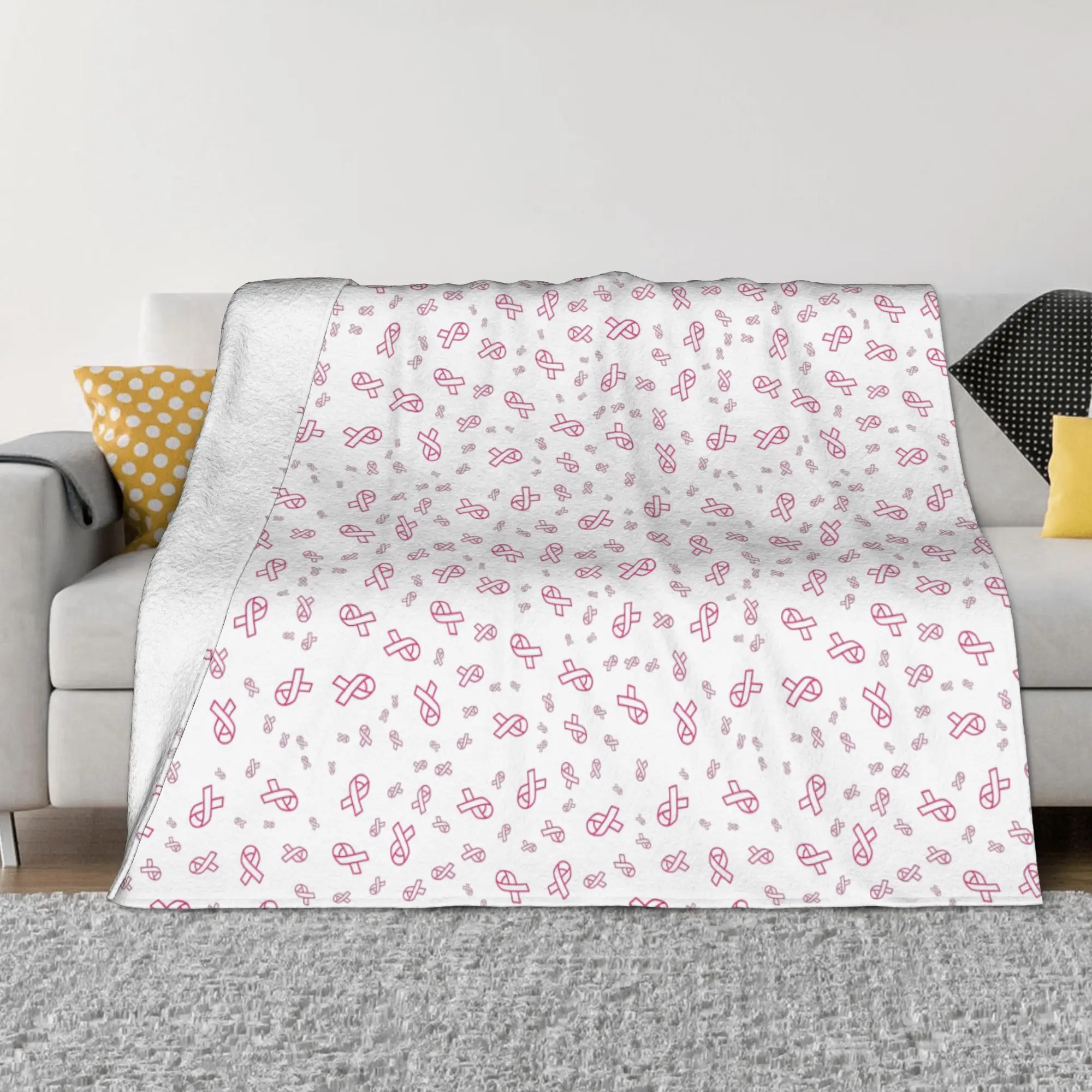 Breast Cancer Awareness Ribbon Knitted Blankets  Flannel Throw Blankets Airplane Travel Portable Soft Warm Bedspreads