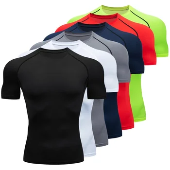 Erkek Sıkıştırma Gömlek Yaz Kısa Kollu Tees T-shirt Spor Salonu Egzersiz Fitness Koşu Üstleri Fanilalar Baselayer Spor