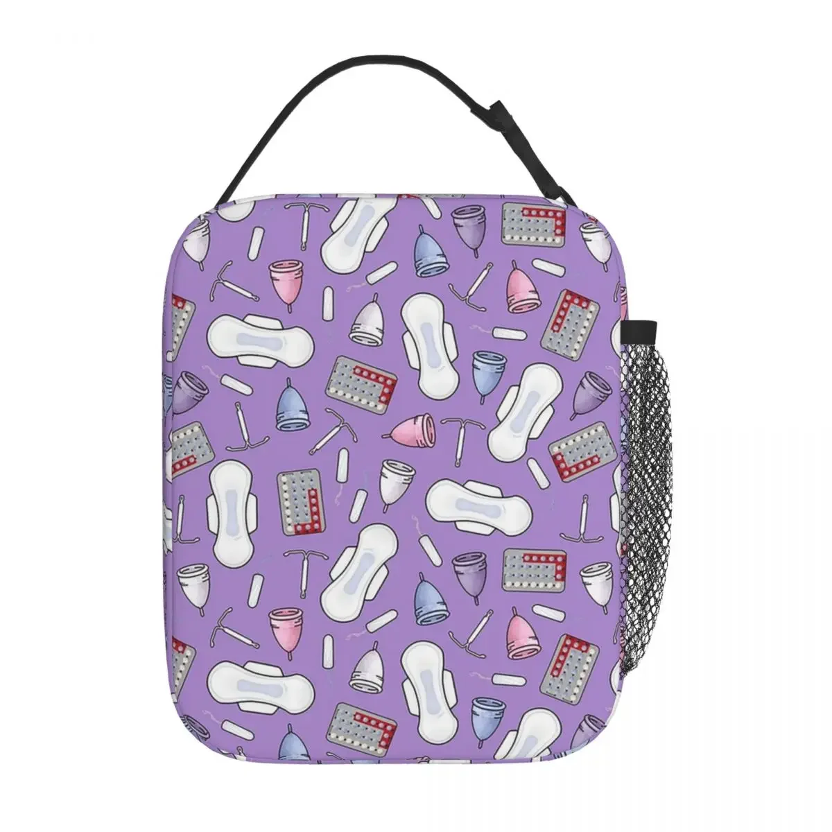 Period Protection, PMS Ready In Purple Insulated Lunch Bag for Women Kids Leakproof Food Boxes Thermal Lunch Box Tote