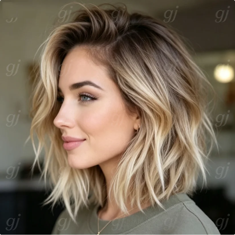 Glueless Fashion Ombre Blonde Soft Natural 18inch Bob 180 Density Wave HD lace front wig, suitable for women Heat Resistant