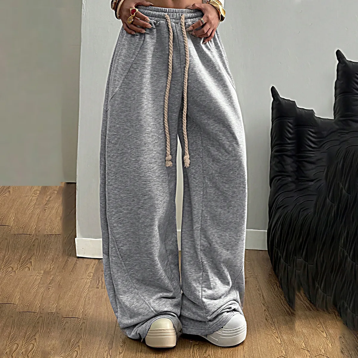 

2025 New style long pants, wide-leg loose casual pants, women's sports and fitness elastic drawstring long pants for women