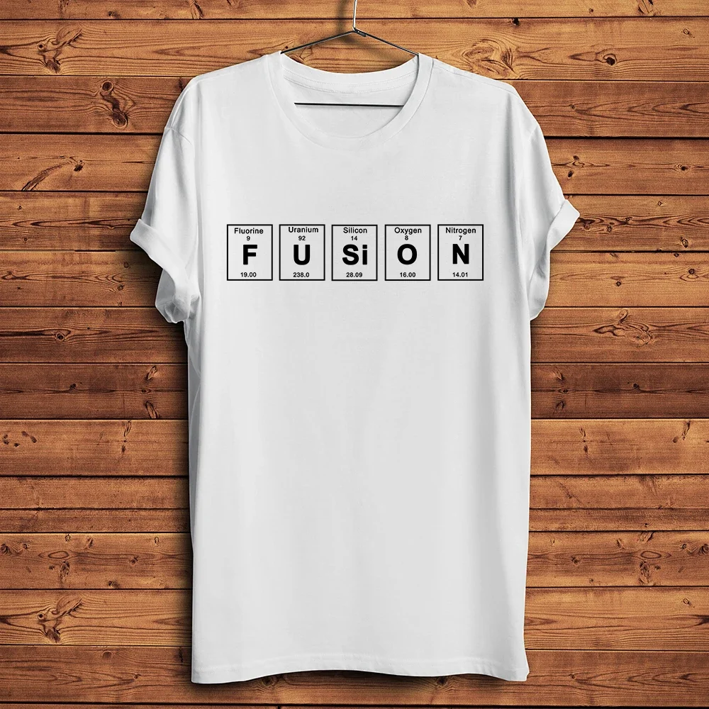 Elements Periodic Table Style,FUSION Letter Print,Funny Anime Tshirt Men Casual Short Sleeve Tee,Unisex Geek Streetwear T Shirt