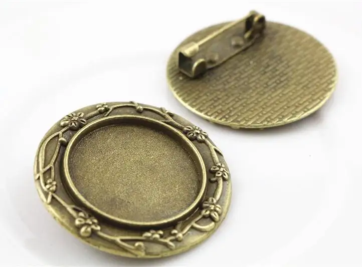 5pcs 20mm Inner Size Antique Bronze Brooch Pin Cabochon Base Setting  (D1-27)