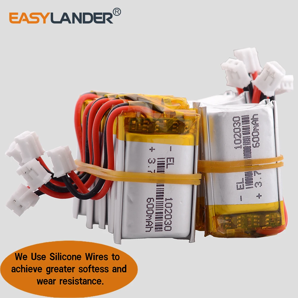 1/4/10Pcs Silicone Wires JST2.0 2P 102030 3.7V 600mAh Rechargeable Li-Polymer Li-ion Battery Lipo Batteries