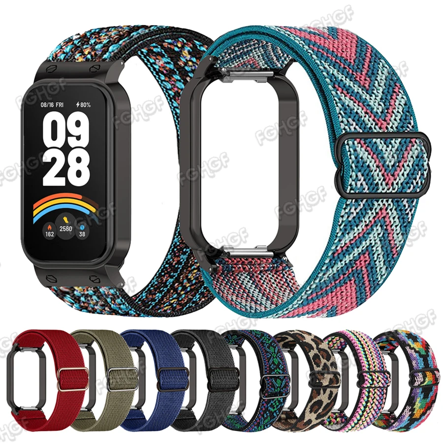 Elastic Nylon Loop Bracelet For Xiaomi Mi Band 9 Active Strap Replacement Correa For Redmi Band 3 Smart Wristband Accessories