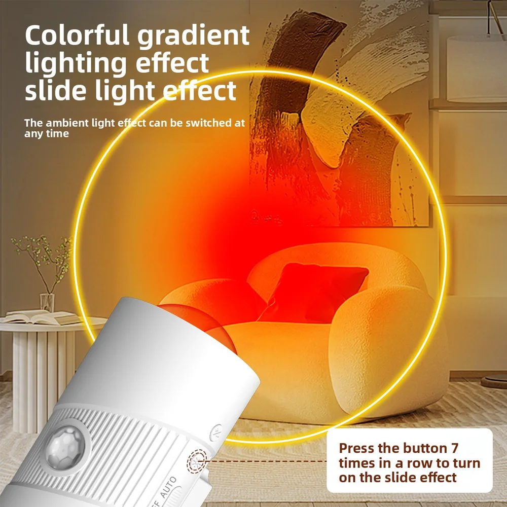 RGB Gradient LED Night Light with Motion Sensor Wall Lamp Rechargeable Ambient Lights Dimmable Indoor Lights Magnetic Step Lamps